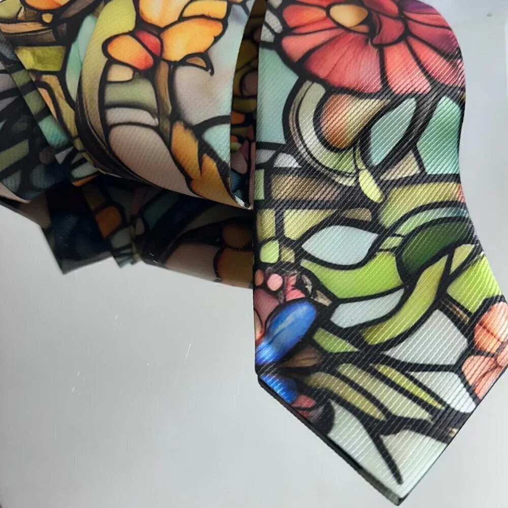 Stained Glass Tie Retro Designer Menswear Necktie Floral Art Nouveau Gift Deco